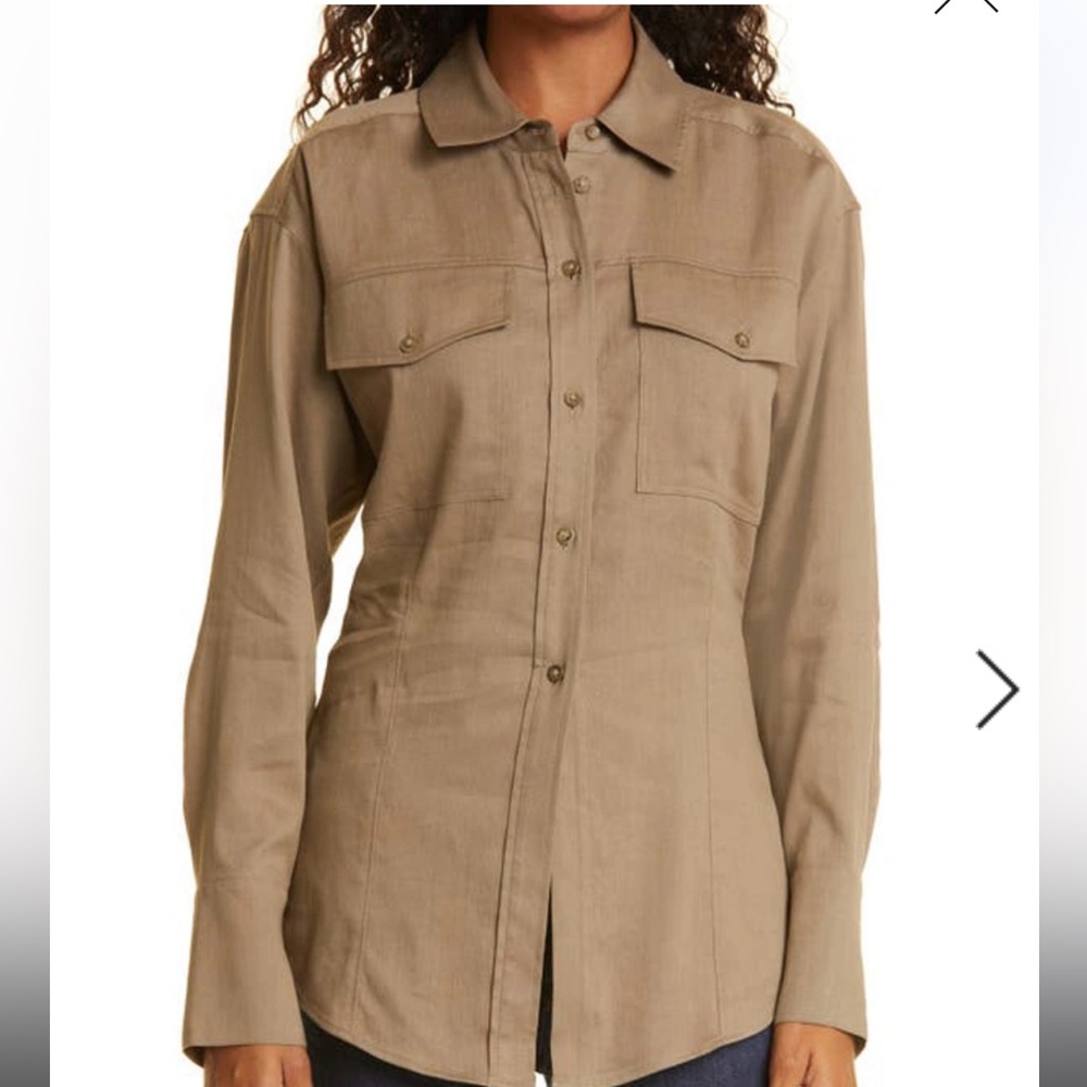 FRAME Arie Linen Blend Shirt in Desert
